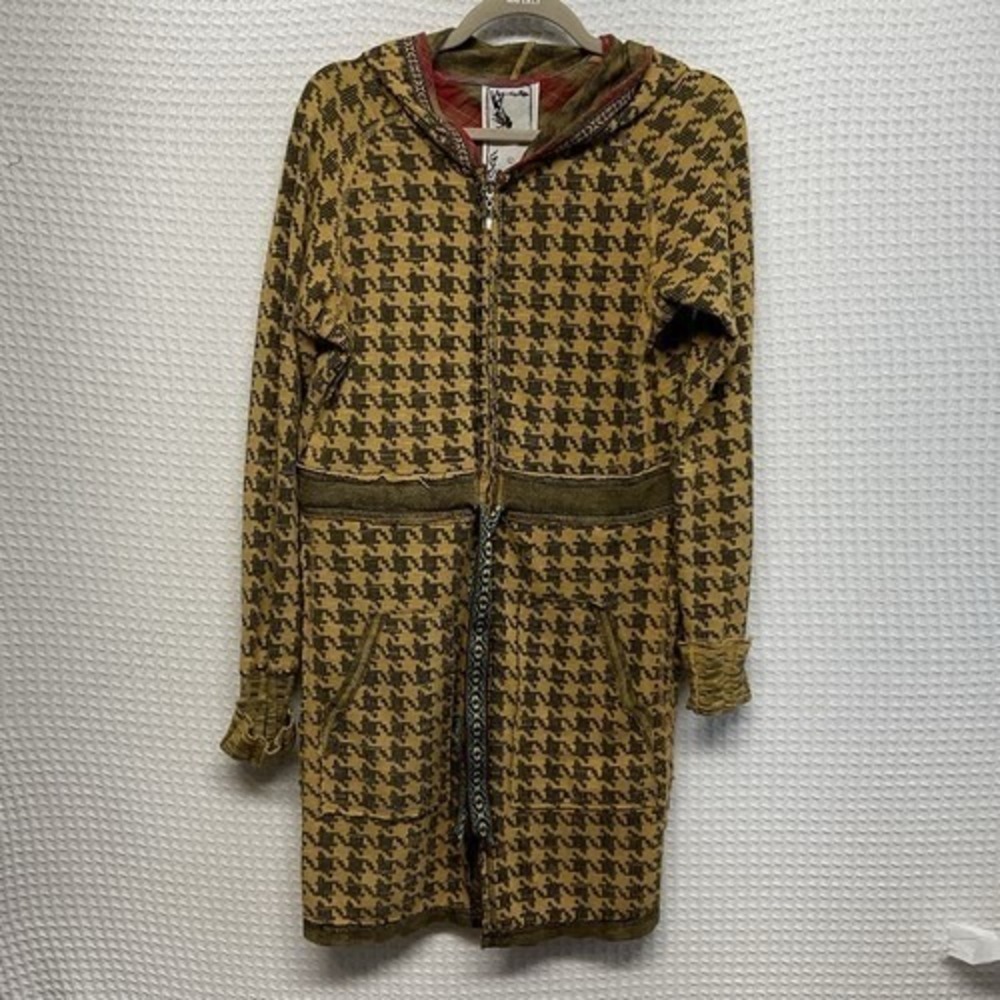 Anthropology Scrapbook JG566 Mustard Hooded Full Zip Cardigan Women Large USA